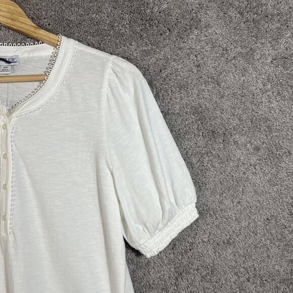 J. Crew Lace Trim Short Sleeve Top Women’s White Half Button Blouse Size XS - Picture 4 of 12